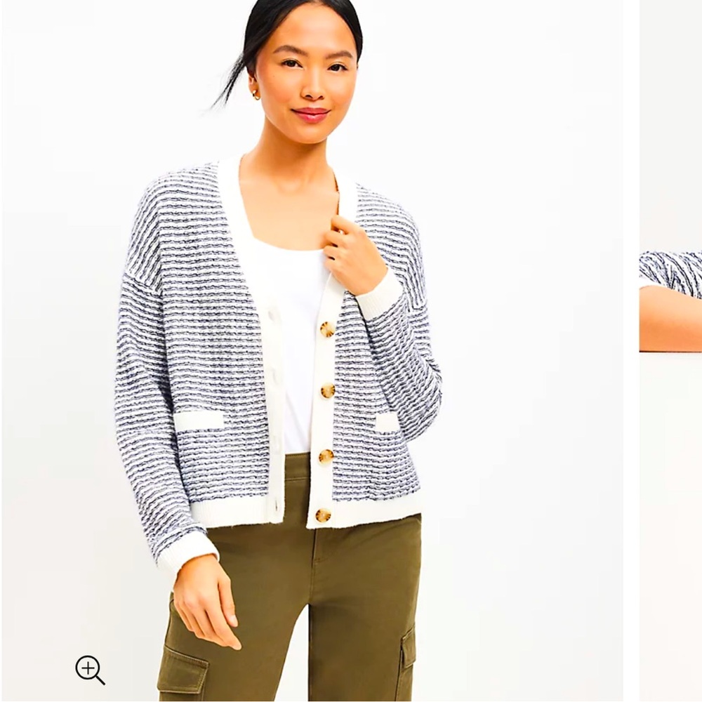 Loft NWT Striped Modern V-neck Pocket Cardigan